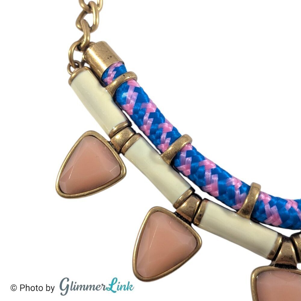J.Crew Maximalist Statement Necklace – Gold Tone with Braided Cord & Resin Drops - Picture 8 of 13